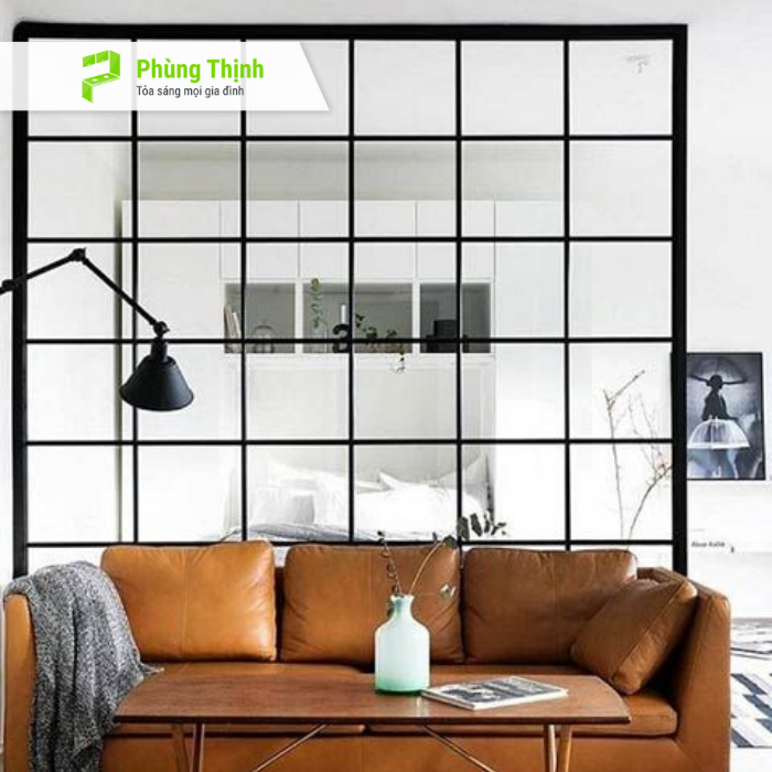 Vách ngăn kính phòng khách và phòng ngủ