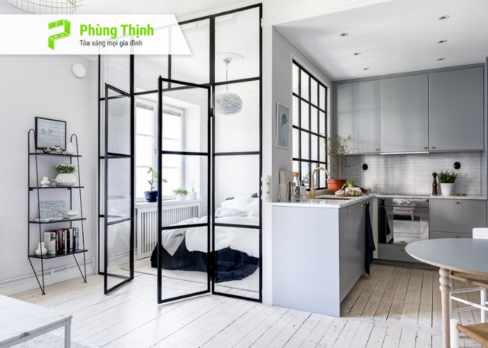 Mẫu vách nhôm kính với chức năng là cửa sổ phòng ngủ và cả cửa chính phòng