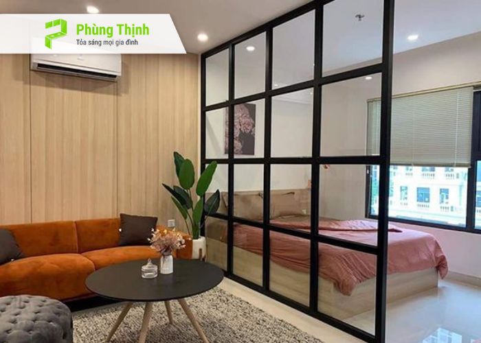 Mẫu vách ngăn phòng khách và phòng ngủ