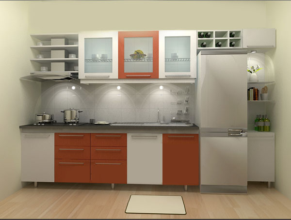 Tủ bếp nhôm kính chữ I giúp tiết kiệm diện tích bếp cho nhà cấp 4