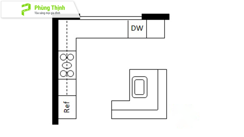 Mẫu 7: Bếp hình chữ L kép