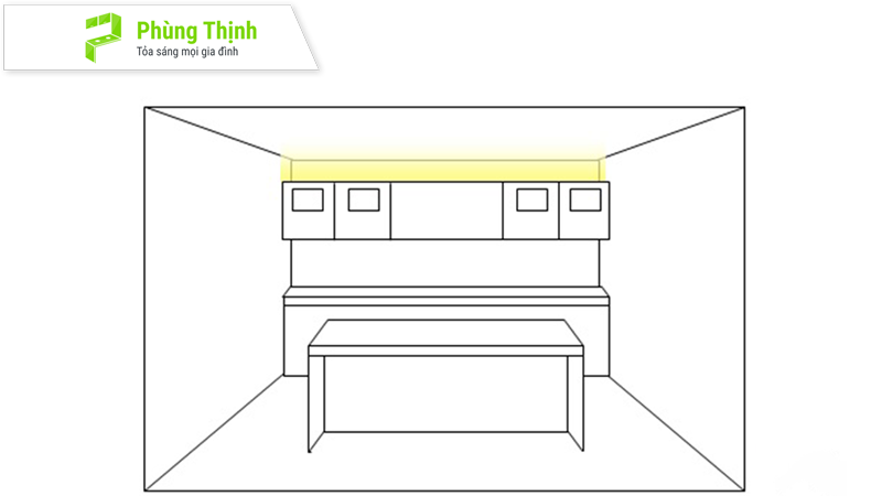 Đèn chiếu sáng phía trên tủ trên