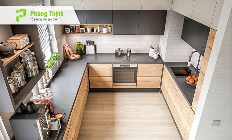 Bạn hoàn toàn có thể tối ưu được diện tích bếp bằng mẫu tủ bếp chữ U trong nhà ống