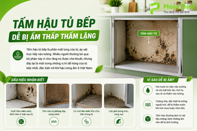 Tấm hậu tủ bếp - Dễ bị ẩm thấp thầm lặng