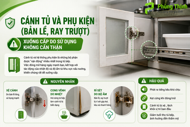 Cánh tủ và phụ kiện (bản lề, ray trượt) - Xuống cấp do sử dụng không cẩn thận