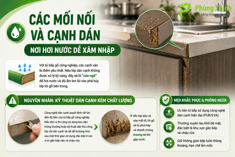 Các mối nối và cạnh dán - Nơi hơi nước dễ xâm nhập