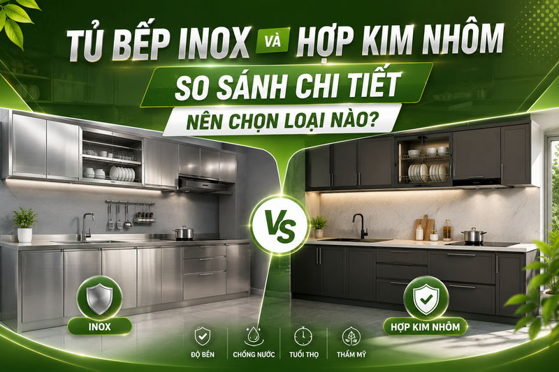 Vật liệu tủ bếp nào hiện đại?  So sánh tủ bếp inox và tủ bếp hợp kim nhôm
