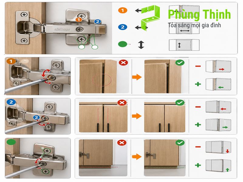 Hướng dẫn chi tiết cách chỉnh bản lề giảm chấn cho cánh tủ bếp