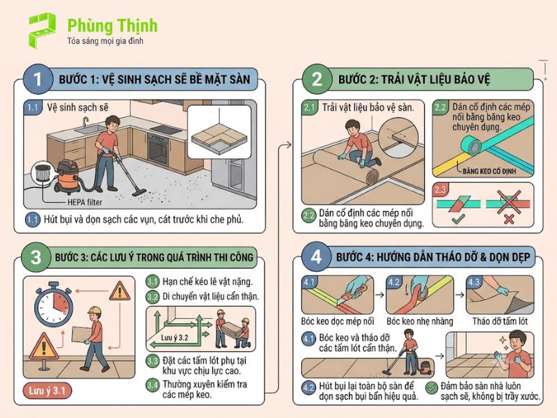Quy trình 4 bước bảo vệ sàn nhà khi thi công bếp đúng kỹ thuật